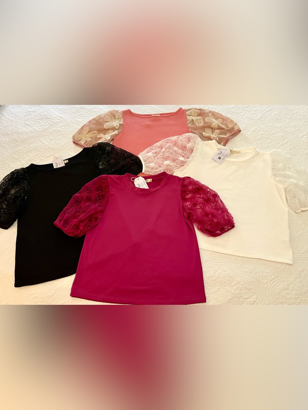 Lace Puff Sleeve Top Bundle – 4 Tops – XS & Small – Boutique New